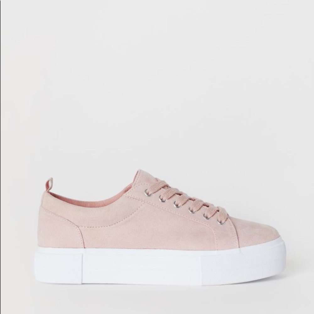 H&M Divided Powder Pink Faux Suede Platform Sneakers 8.5